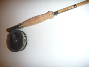 So-called red-agate reels from J.W. Young have a loyal following. Young reels were usually labeled for with the names of retailers. This one bears the name J. Peek & Son. The rod is a G.E. Whaling from the early 1900s.