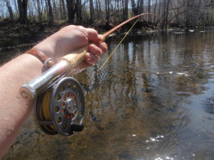 A Goodwin Granger 8642 Favorite from the 1930s, with a Heddon Imperial 125 reel from the 1920s.