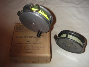 The reel sitting on top of the box was made during the reign of King George V. British royalty have used Hardy tackle for more than a century and like many such products, is marked "by appointment" to the king.